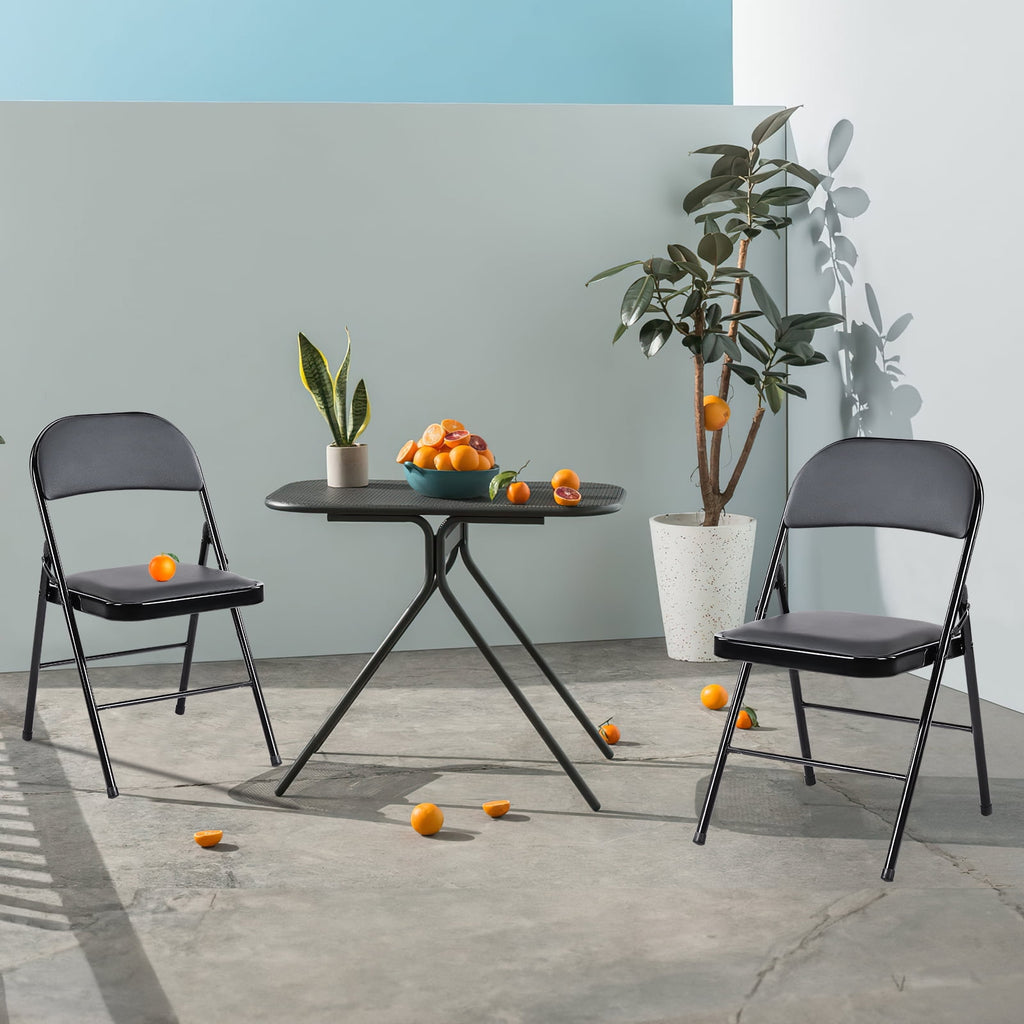 2 Pack Leather Padded Folding Chairs, Indoor Outdoor Stackable Portable Metal Frame Chairs, Comfortable Seating for Home Office Party Events, Black