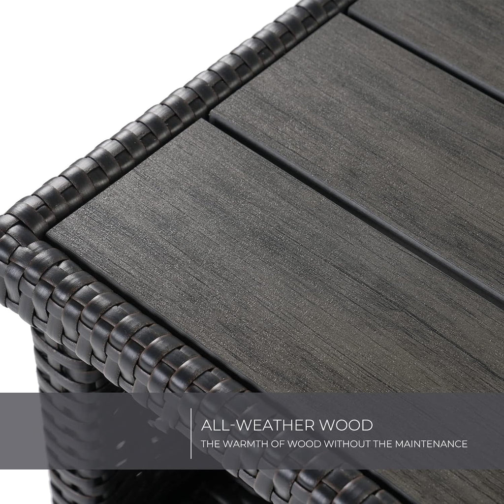 Outdoor Waterproof Wicker Storage Cabinet, 2-Door Buffet Sideboard with Shelves, Rust-Proof Steel Frame, Patio Bar Table for Garden/Kitchen