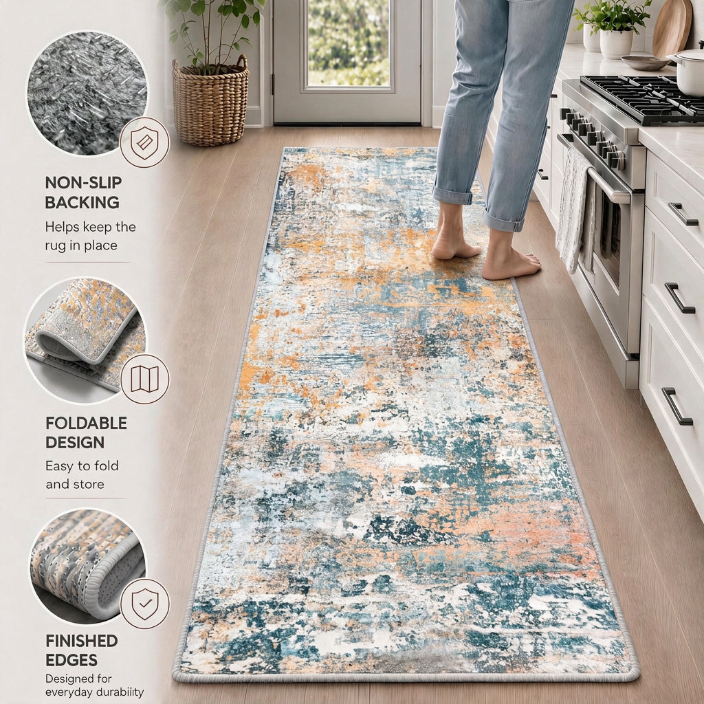 Roomisland 2x6ft Kitchen Runner Rug Washable, Non Slip Hallway Floor Mat for Entryway Laundry, Low Profile Rugs Carpet with Rubber Backing for Indoor Bedroom Kitchen Living Room