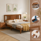 Roomisland Queen Size Platform Bed Frame with Headboard, 12 Inch Heavy Duty Wooden Bed Frame, No Box Spring Needed, Under Bed Storage, Easy Assembly, Walnut