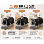 Roomisland Stainless Steel Litter Box with Lid, 3 in 1 Covered Metal Cat Litter Box,High Sided Anti-Leak Cat Box with Scoop & Mat, Front & Top Entry Easy Cleaning