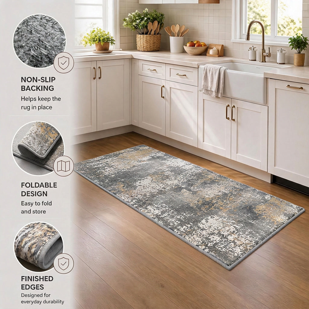 Roomisland 2x5ft Kitchen Runner Rug Washable, Non Slip Hallway Floor Mat for Entryway Laundry, Low Profile Rugs Carpet with Rubber Backing for Indoor Bedroom Kitchen Living Room