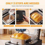 Roomisland Bread Maker Machine 21-in-1, 2LB Automatic Bread Machine with 360°Powerful Circulation Baking, Auto Nut Dispenser, 3 Loaf Sizes, Smart Touch Panel