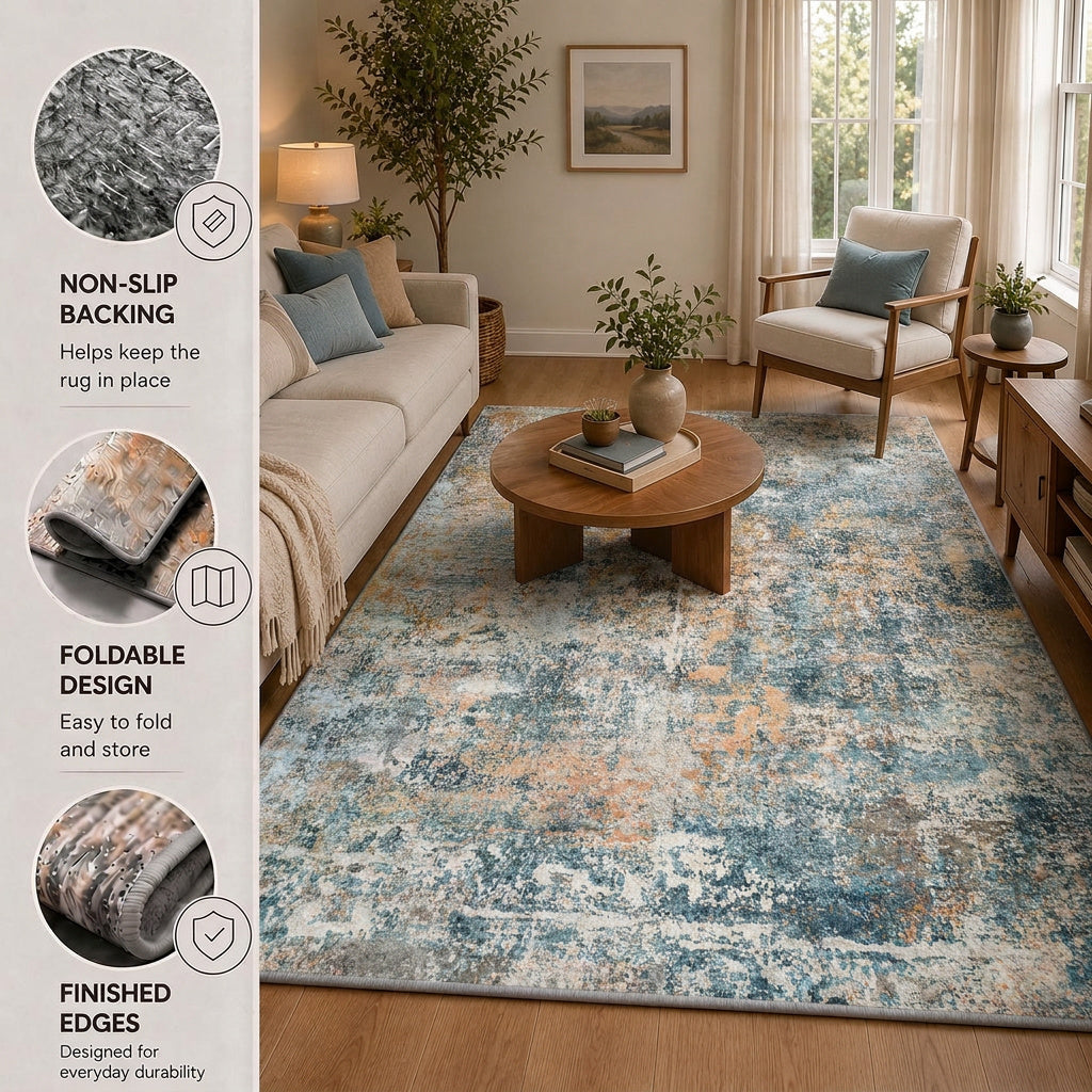 Roomisland Area Rugs 5x7FT Washable for Living Room, Non Slip Modern Abstract Carpet Stain Resistant Soft Low Pile Indoor Floor Rug for Bedroom Kitchen Home Office