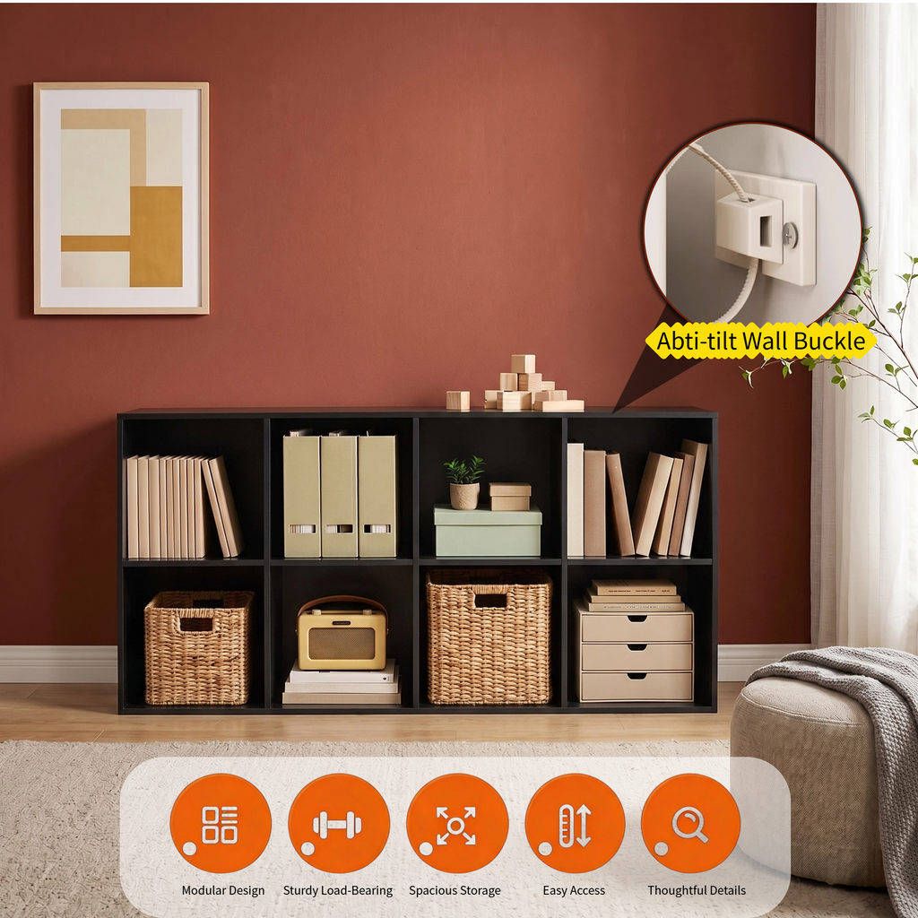 Roomisland 8 Cube Storage Organizer, Wood Bookshelf with Removable Back Panels, Open Cubby Shelf for Home Office Bedroom Living Room, Vertical or Horizontal