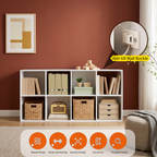 Roomisland 8 Cube Storage Organizer, Wood Bookshelf with Removable Back Panels, Open Cubby Shelf for Home Office Bedroom Living Room, Vertical or Horizontal
