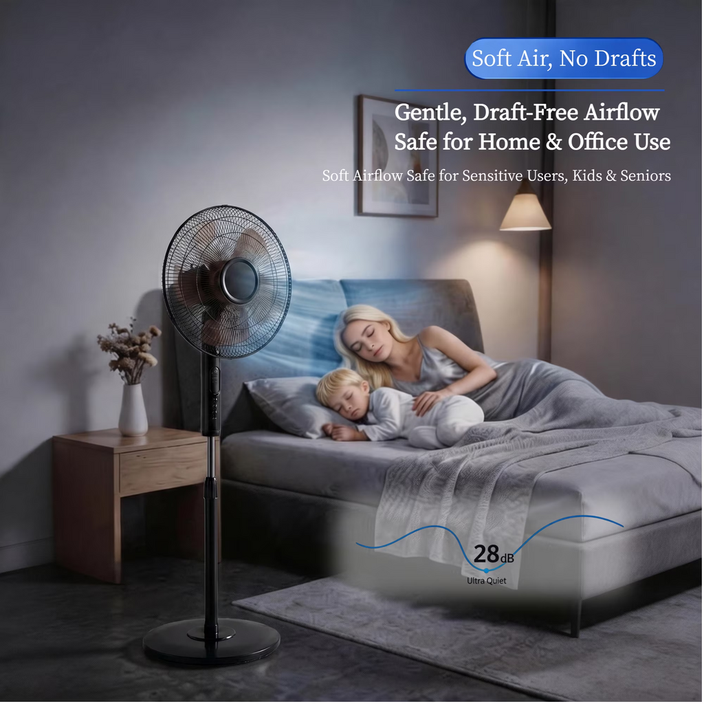 Roomisland 17" Oscillating Pedestal Fan with Remote, Quiet Standing Fan with Timer for Bedroom, 3 Speeds & 3 Modes, Adjustable Height, High Power Floor Fan