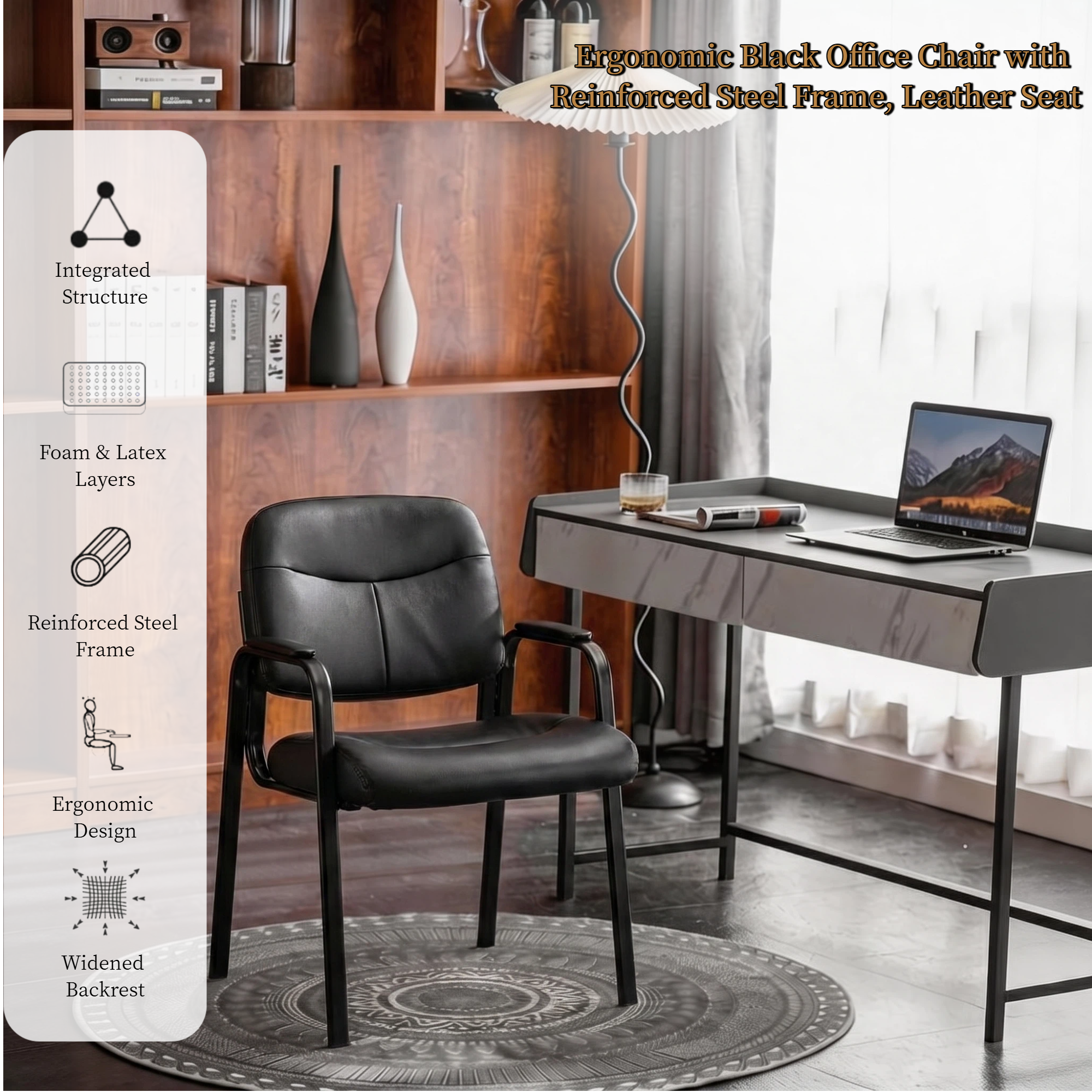 Roomisland Office Waiting Room Chair with Padded Arms, Ergonomic Leather Desk Guest Chair, Stable Heavy Duty Conference Chair for Meeting Lobby Medical Clinic 4pcs