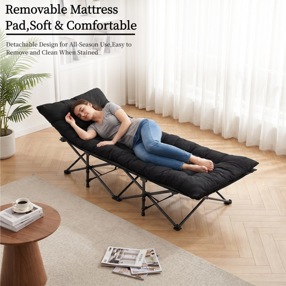 Roomisland Folding Camping Cot 500lbs Capacity, Portable Folding Bed, Rollaway Bed with 3.5'' Mattress for Adults Indoor Outdoor, Quick Setup Compact Storage