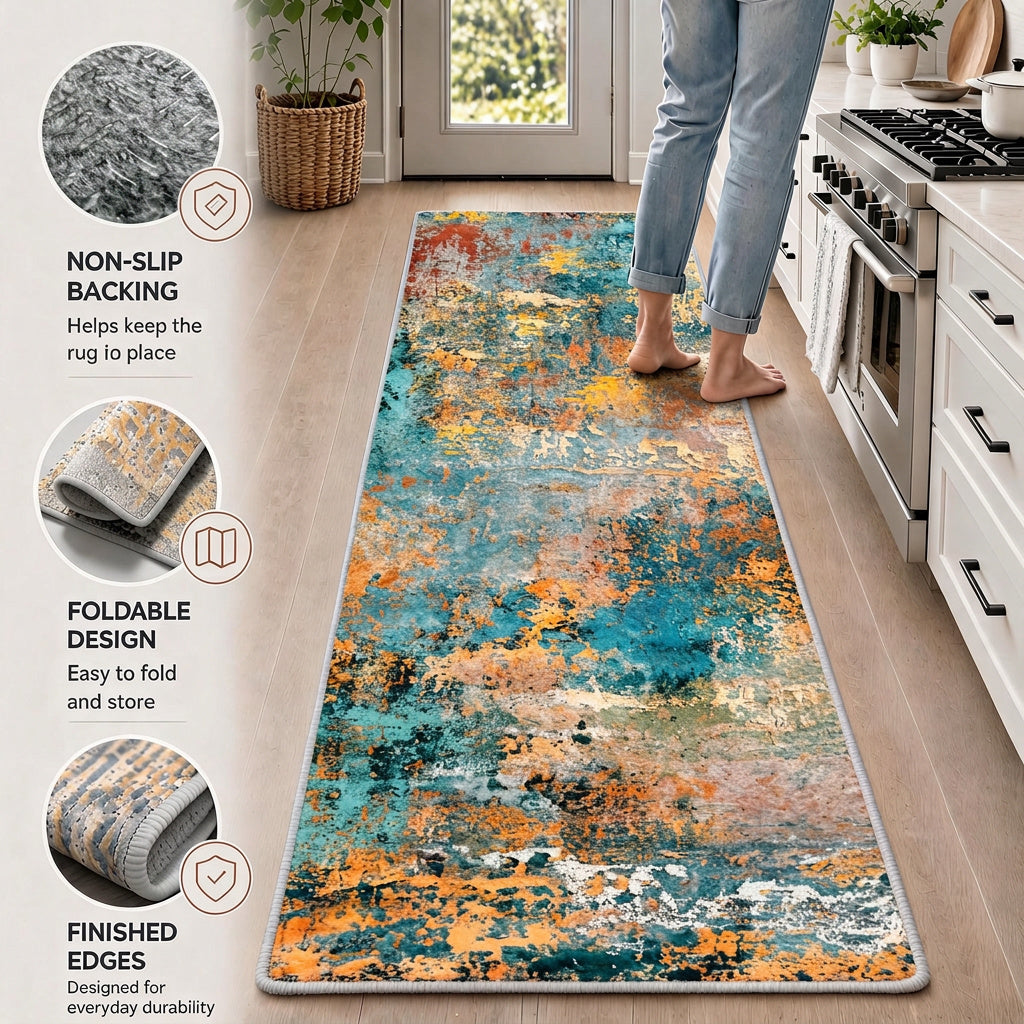 Roomisland 2x6ft Kitchen Runner Rug Washable, Non Slip Hallway Floor Mat for Entryway Laundry, Low Profile Rugs Carpet with Rubber Backing for Indoor Bedroom Kitchen Living Room