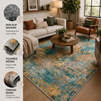 Roomisland Area Rugs 4x6FT Washable for Living Room, Non Slip Modern Abstract Carpet Stain Resistant Soft Low Pile Indoor Floor Rug for Bedroom Kitchen Home Office