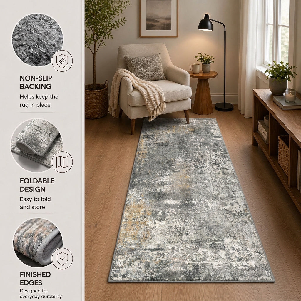 Roomisland 3x6ft Kitchen Runner Rug Washable, Non Slip Hallway Floor Mat for Entryway Laundry, Low Profile Rugs Carpet with Rubber Backing for Indoor Bedroom Kitchen Living Room