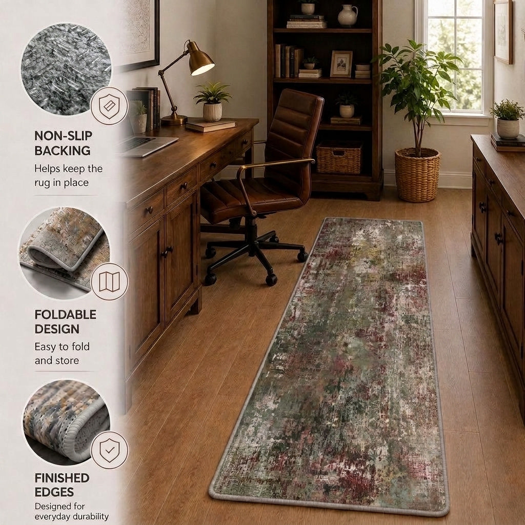Roomisland 2x5ft Kitchen Runner Rug Washable, Non Slip Hallway Floor Mat for Entryway Laundry, Low Profile Rugs Carpet with Rubber Backing for Indoor Bedroom Kitchen Living Room
