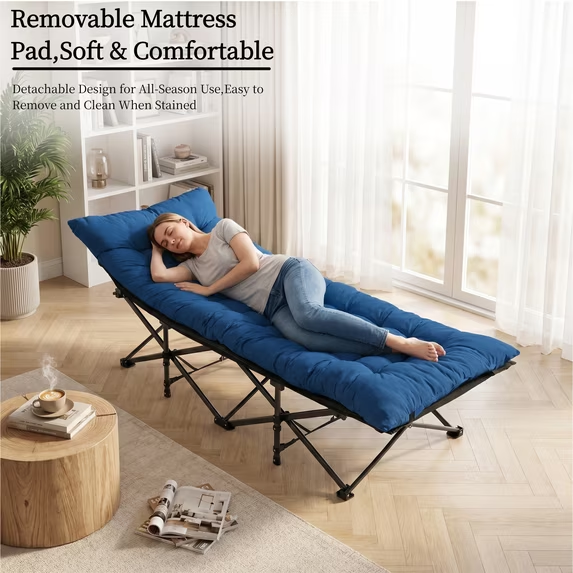 Roomisland Folding Camping Cot 500lbs Capacity, Portable Folding Bed, Rollaway Bed with 3.5'' Mattress for Adults Indoor Outdoor, Quick Setup Compact Storage