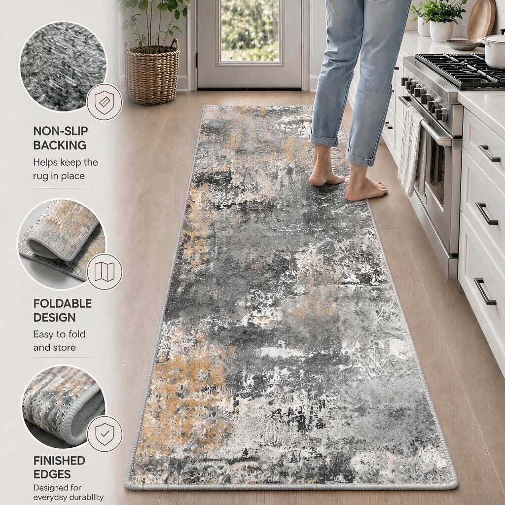 Roomisland 2x6ft Kitchen Runner Rug Washable, Non Slip Hallway Floor Mat for Entryway Laundry, Low Profile Rugs Carpet with Rubber Backing for Indoor Bedroom Kitchen Living Room