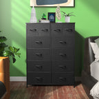 12 Drawers Dresser, Fabric Closet Chests Storage Organizer Tower with Wooden Top Metal Frame for Bedroom Living Room Hallway Entryway, Black