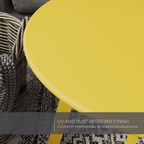 Small Side Table – Indoor & Outdoor Steel Powder Coated Round Patio Table with Square Legs for Patio, Living Room, Bedroom, Yellow