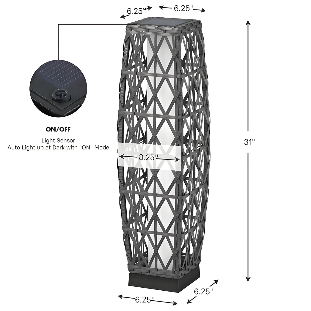 Solar Powered Outdoor Floor Lamp Woven Resin Wicker Waterproof Automatic (Large)