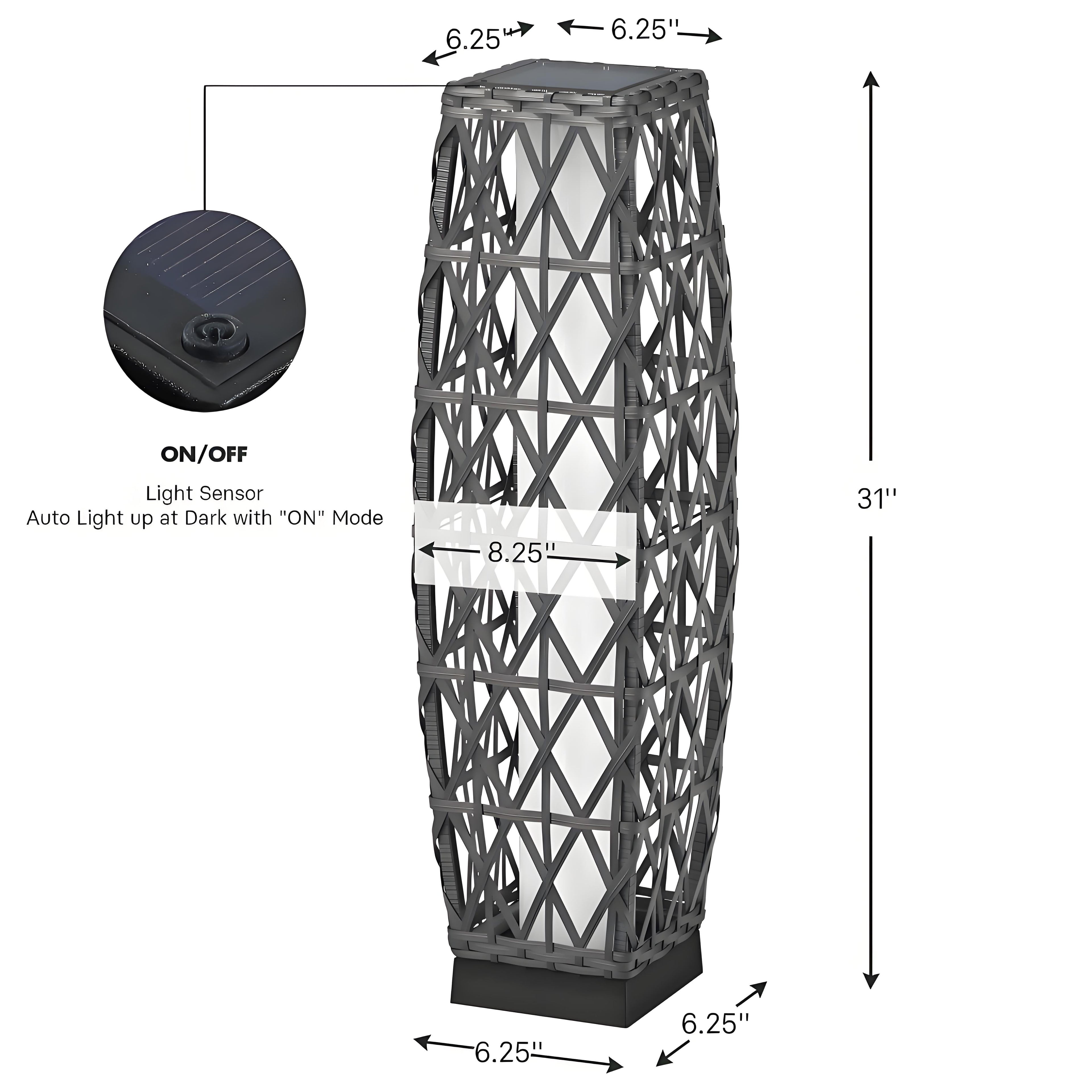 Solar Powered Outdoor Floor Lamp Woven Resin Wicker Waterproof Automatic (Large)
