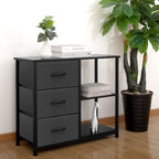 3 Drawer Nightstand for Bedroom,Fabric Dresser with Wood Top and Shelves, Chest of Drawer Organizer Storage Cabinet, Bedside Table, Grey