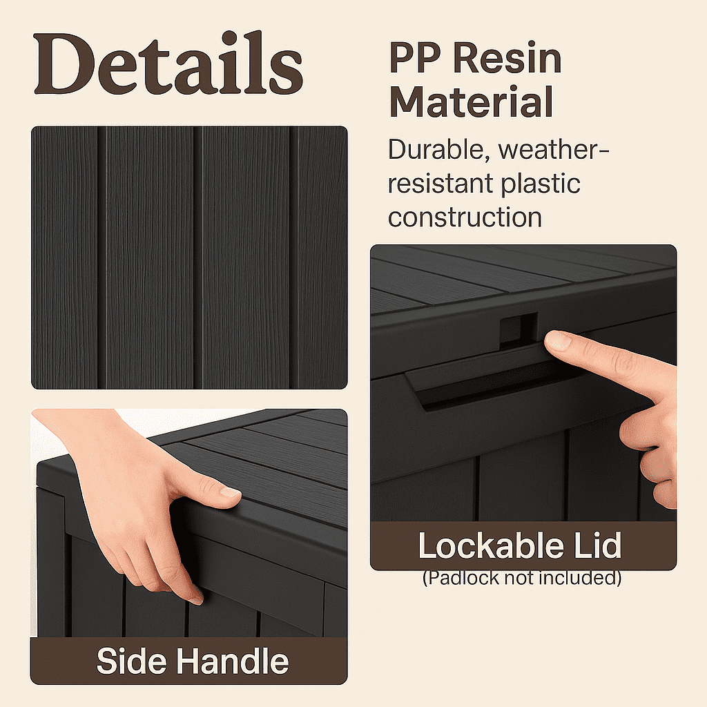 Outdoor Storage Box, 31 Gallon Deck Box, Waterproof Resin Storage Bin for Patio Cushions, Gardening Tools, Accessories, Lockable, UV Resistant, Black