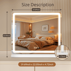 Lighted Makeup Mirror, 19"*22" Vanity Mirror with LED, 3 Lighting Modes, Dimmable Touch Control, USB Charging Port for Desk, Dorm, Bedroom