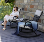 3-PieceOutdoor Rocking Chairs Set for 2 with Thick Cushions and 18-inch Small Round Table, Steel Patio Conversation Set for Backyard, Porch, Deck - Easy Assembly (Black)