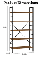 5 Tier BookShelf, Free Standing Storage Shelving Unit for Living Room/Bathroom/Office/Garage, Adjustable, Easy Assembly, Rustic Brown