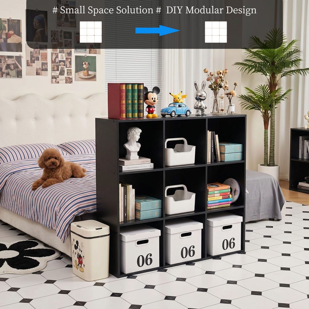 Roomisland 9 Cube Storage Organizer, Wood Bookshelf with Removable Back Panels, Open Cubby Shelf for Home Office Bedroom Living Room, Vertical or Horizontal