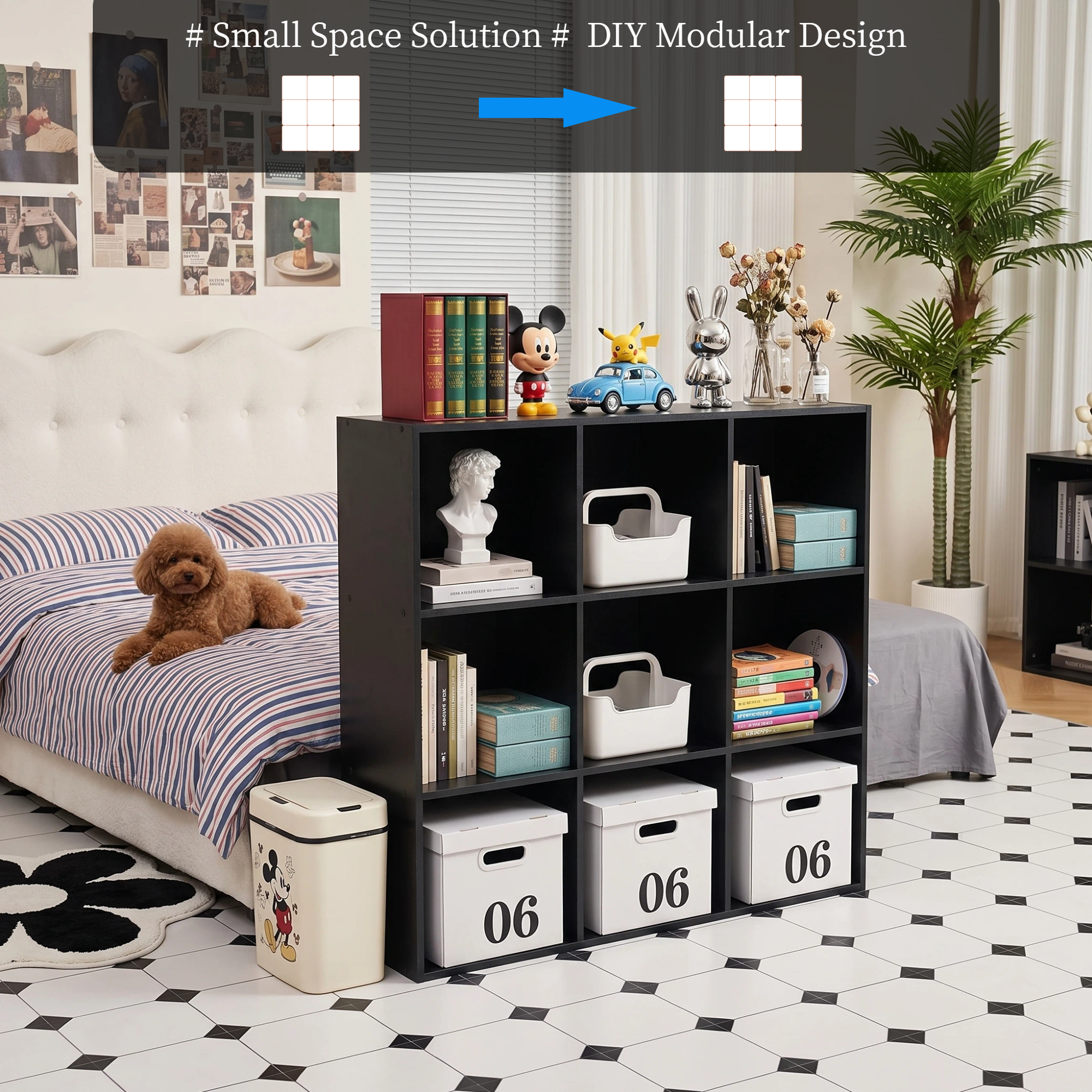 Roomisland 9 Cube Storage Organizer, Wood Bookshelf with Removable Back Panels, Open Cubby Shelf for Home Office Bedroom Living Room, Vertical or Horizontal
