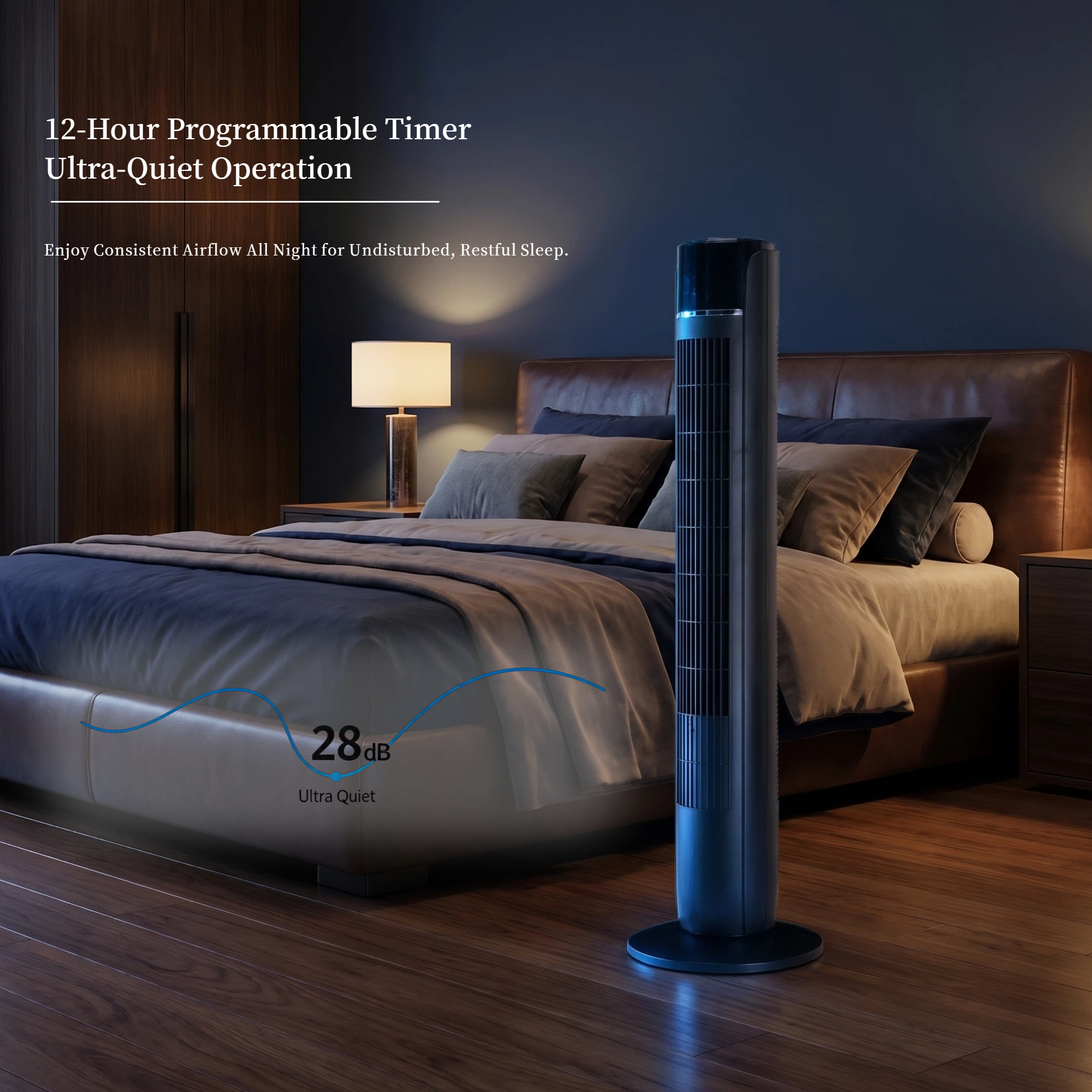 Roomisland 36" Quiet Tower Fan, Standing Bladeless Floor Fan with 60° Oscillation, 25ft Air Delivery, LED Display, 12 Hour Timer, 5 Speed 4 Mode Cooling Fan with Remote