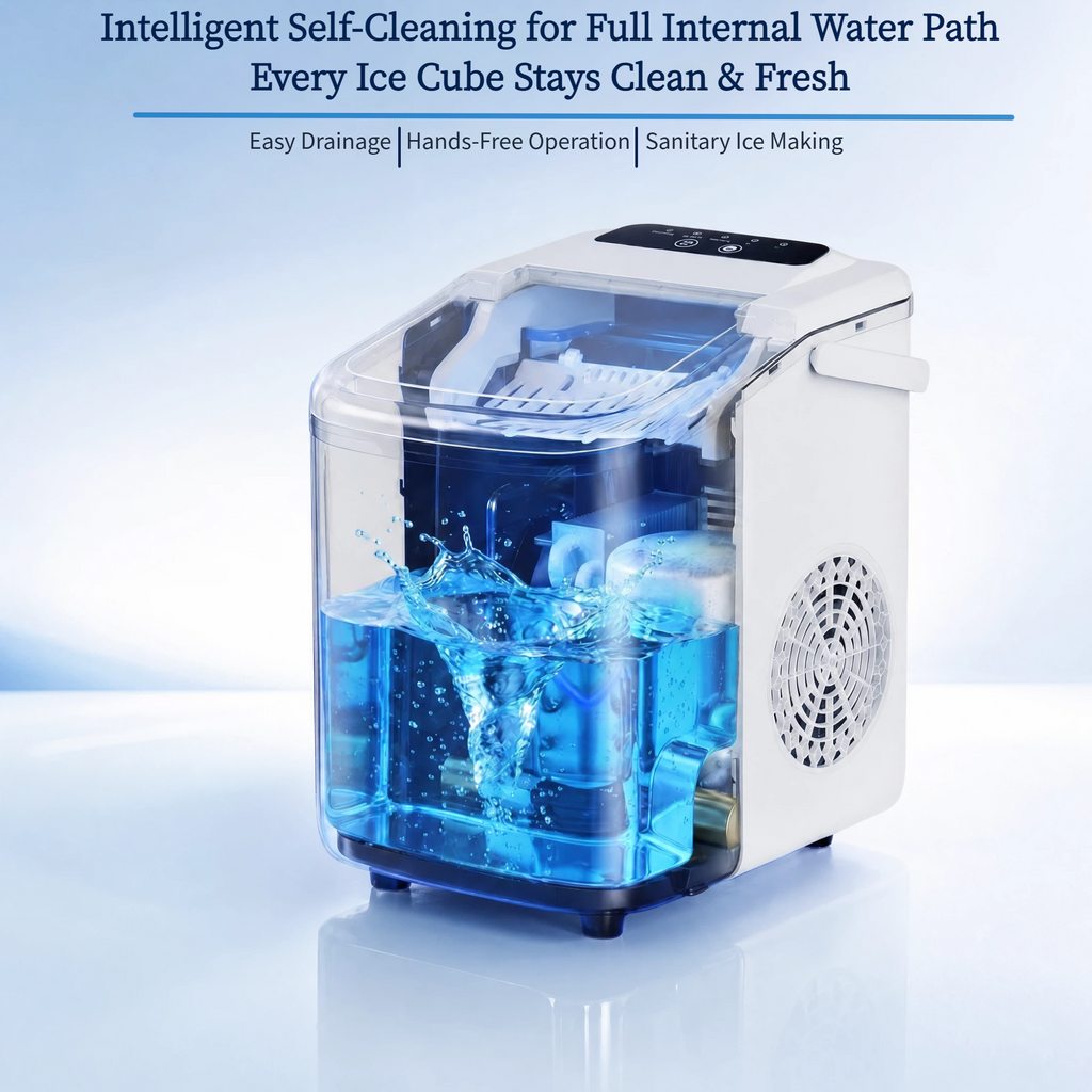 Roomisland Countertop Ice Maker, Portable Ice Machine with Handle, Basket & Scoop, 26Lbs/24H, 9 Bullet Ice Cubes in 6-8 Mins, Auto-Cleaning Silent Ice Maker for Home, Kitchen, RV Camping Outdoor