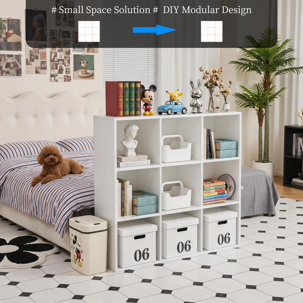 Roomisland 9 Cube Storage Organizer, Wood Bookshelf with Removable Back Panels, Open Cubby Shelf for Home Office Bedroom Living Room, Vertical or Horizontal