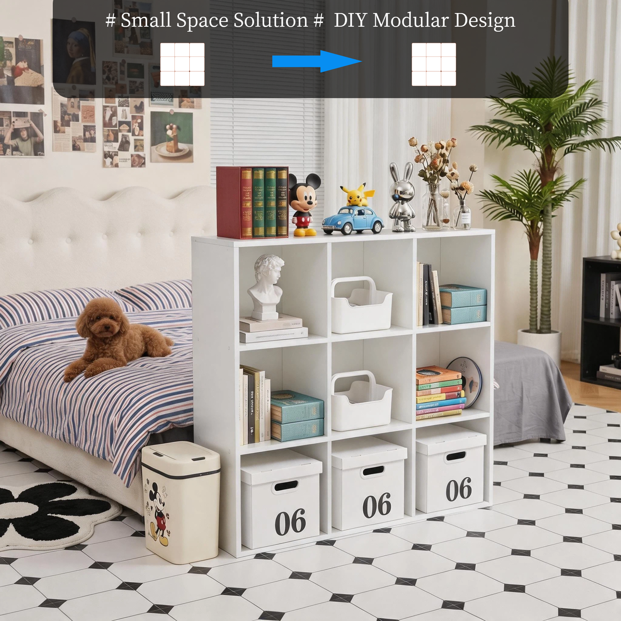 Roomisland 9 Cube Storage Organizer, Wood Bookshelf with Removable Back Panels, Open Cubby Shelf for Home Office Bedroom Living Room, Vertical or Horizontal