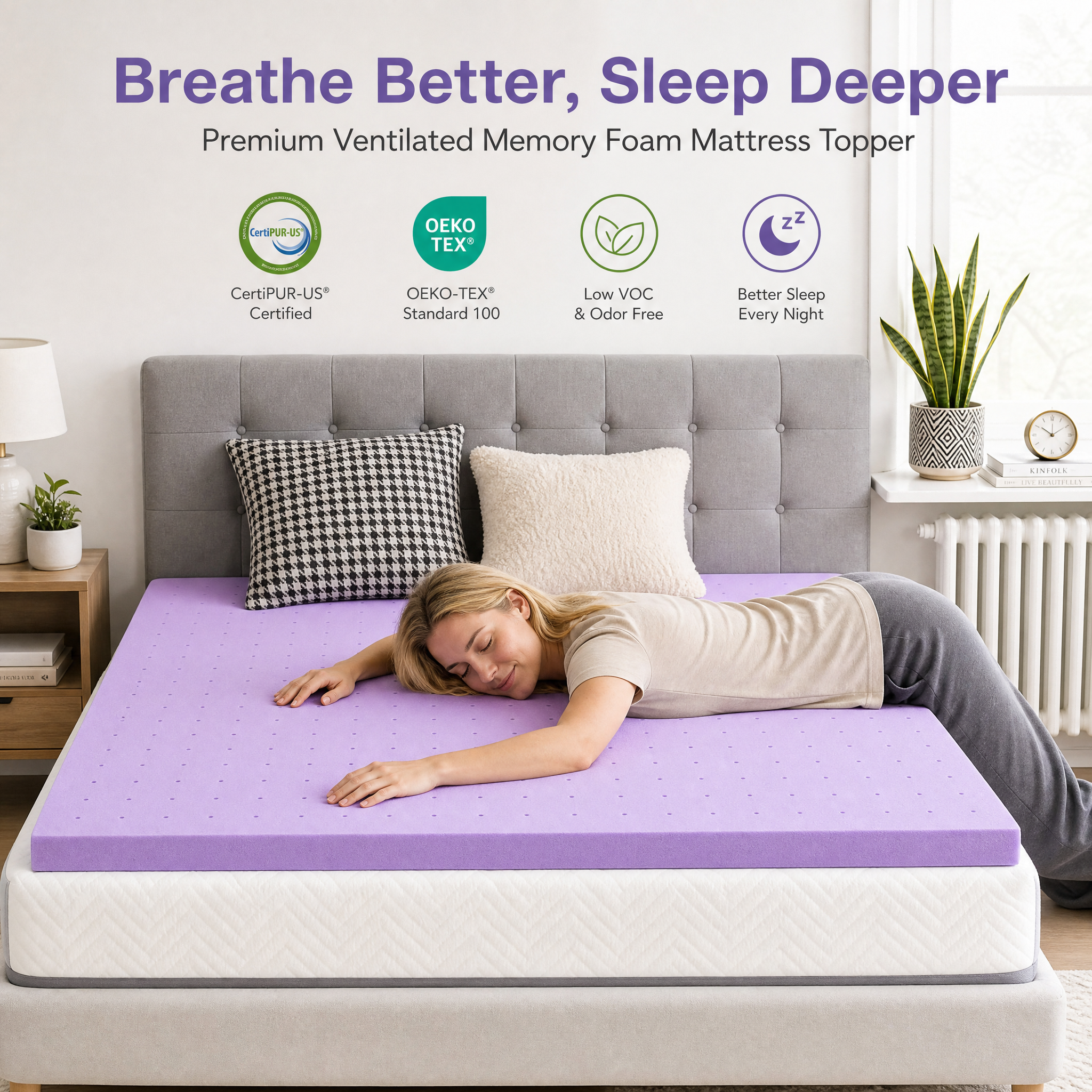 4 Inch Gel Memory Foam Mattress Topper Twin, Cooling Ventilated Bed Topper for Pressure Relief, Breathable Soft Pad, CertiPUR-US Certified