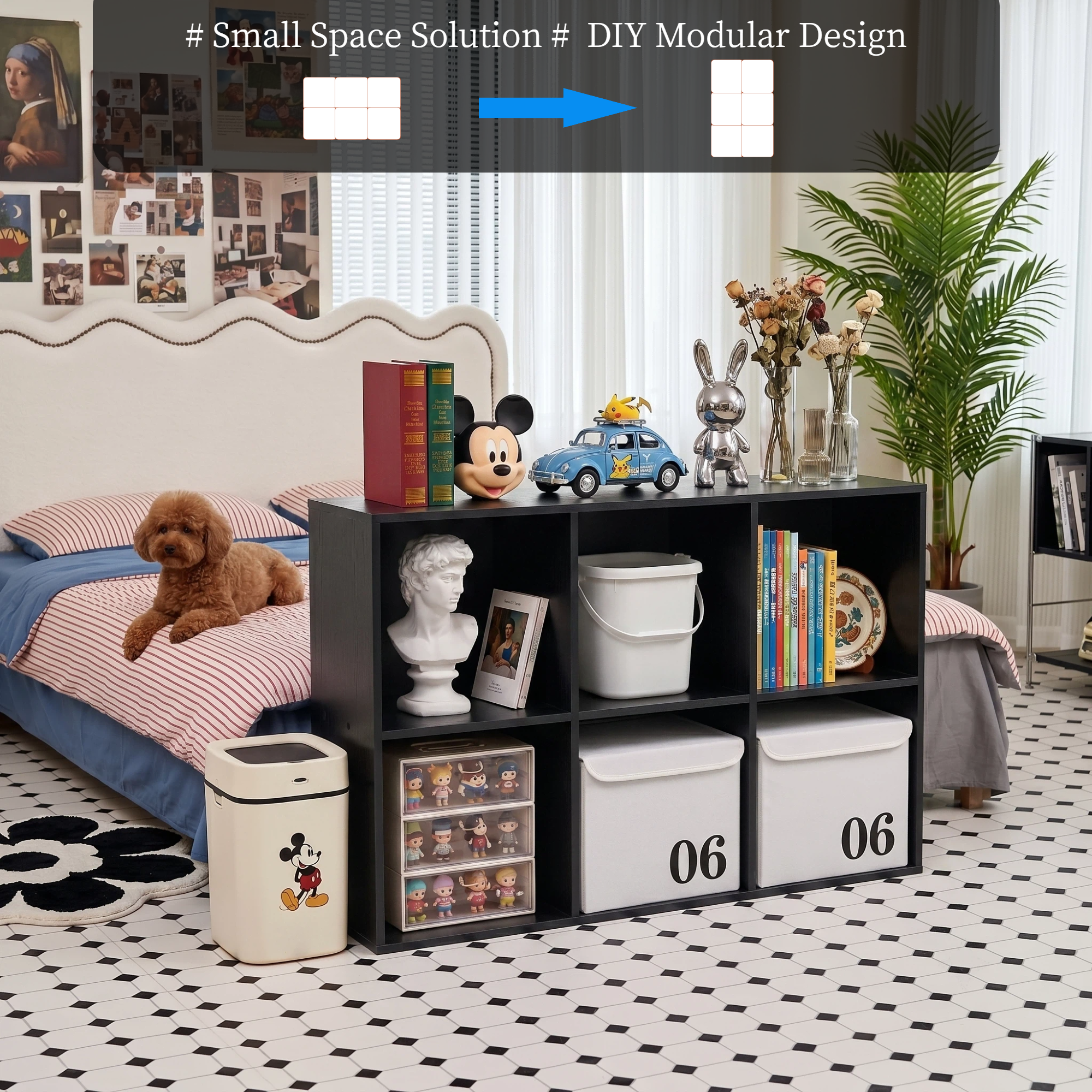 Roomisland 6 Cube Storage Organizer, Wood Bookshelf with Removable Back Panels, Open Cubby Shelf for Home Office Bedroom Living Room, Vertical or Horizontal