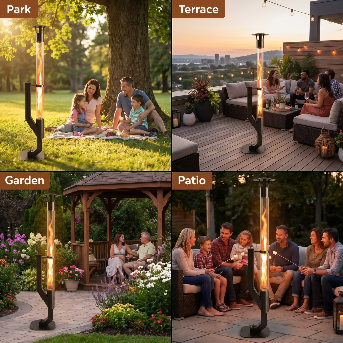 Roomisland 61 inch Steel Smokeless Wood Pellet Fire Torch with Glass Tube, Tall Outdoor Patio Bonfire Ambiance