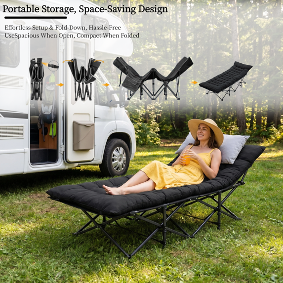 Roomisland Folding Camping Cot 500lbs Capacity, Portable Folding Bed, Rollaway Bed with 3.5'' Mattress for Adults Indoor Outdoor, Quick Setup Compact Storage
