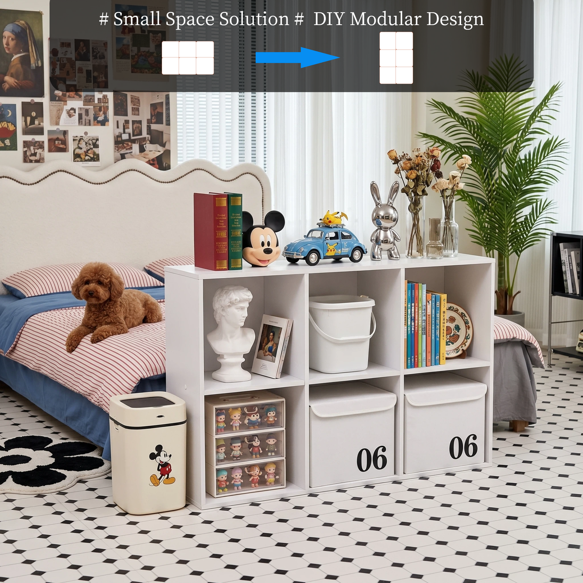 Roomisland 6 Cube Storage Organizer, Wood Bookshelf with Removable Back Panels, Open Cubby Shelf for Home Office Bedroom Living Room, Vertical or Horizontal