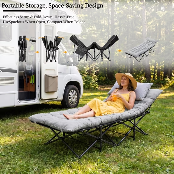 Roomisland Folding Camping Cot 500lbs Capacity, Portable Folding Bed, Rollaway Bed with 3.5'' Mattress for Adults Indoor Outdoor, Quick Setup Compact Storage