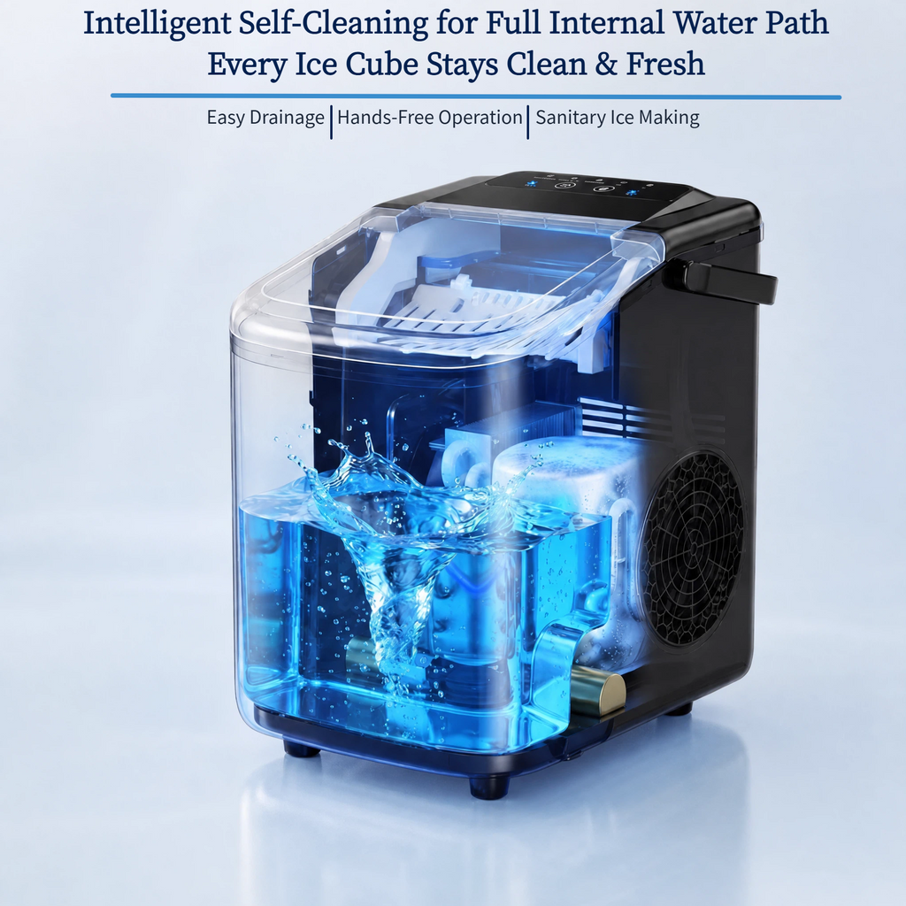 Roomisland Countertop Ice Maker, Portable Ice Machine with Handle, Basket & Scoop, 26Lbs/24H, 9 Bullet Ice Cubes in 6-8 Mins, Auto-Cleaning Silent Ice Maker for Home, Kitchen, RV Camping Outdoor