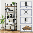 5 Tier BookShelf, Free Standing Storage Shelving Unit for Living Room/Bathroom/Office/Garage, Adjustable, Easy Assembly, Rustic Brown