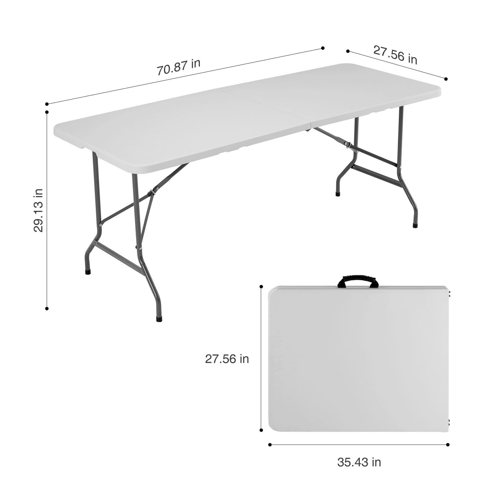 6FT Outdoor Picnic Table Folding Table Portable Camping Table Plastic Indoor Dining Table for Party Event,White