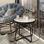 Outdoor Patio 20-inch Round Outdoor Side Table with Ceramic Tile Top, Weather Resistant Steel Patio End Table for Porch, Garden, Balcony, Creamy White