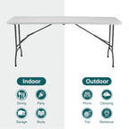 6FT Outdoor Picnic Table Folding Table Portable Camping Table Plastic Indoor Dining Table for Party Event,White