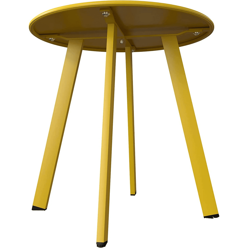 Small Side Table – Indoor & Outdoor Steel Powder Coated Round Patio Table with Square Legs for Patio, Living Room, Bedroom, Yellow