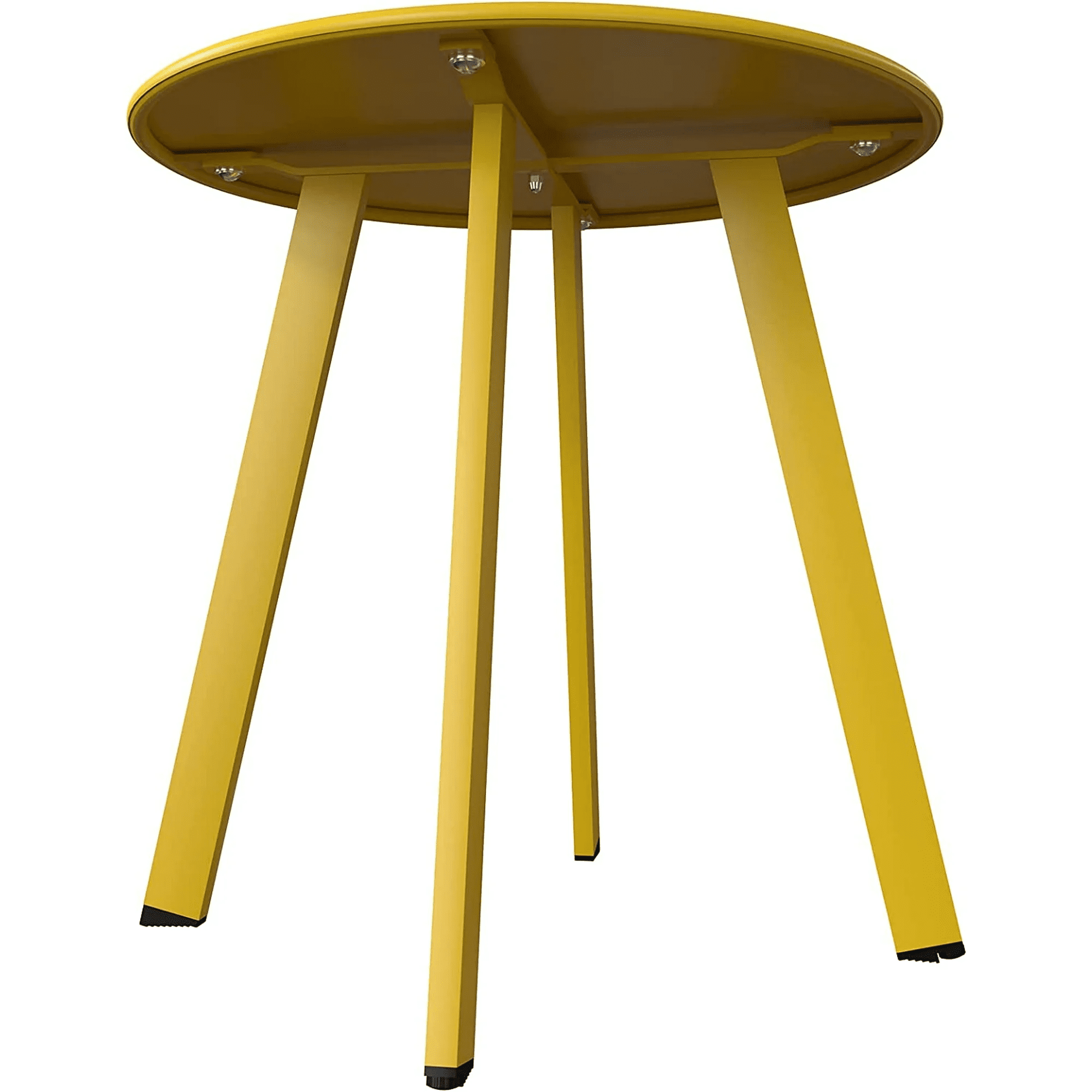 Small Side Table – Indoor & Outdoor Steel Powder Coated Round Patio Table with Square Legs for Patio, Living Room, Bedroom, Yellow
