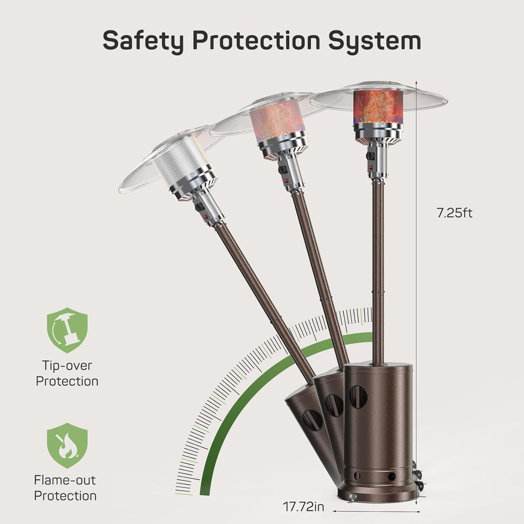 Propane Heater, 48,000 BTU Outdoor Heaters for Patio with Auto-off Safety Protection System with Wheels for Backyard, Deck, Garden, Porch