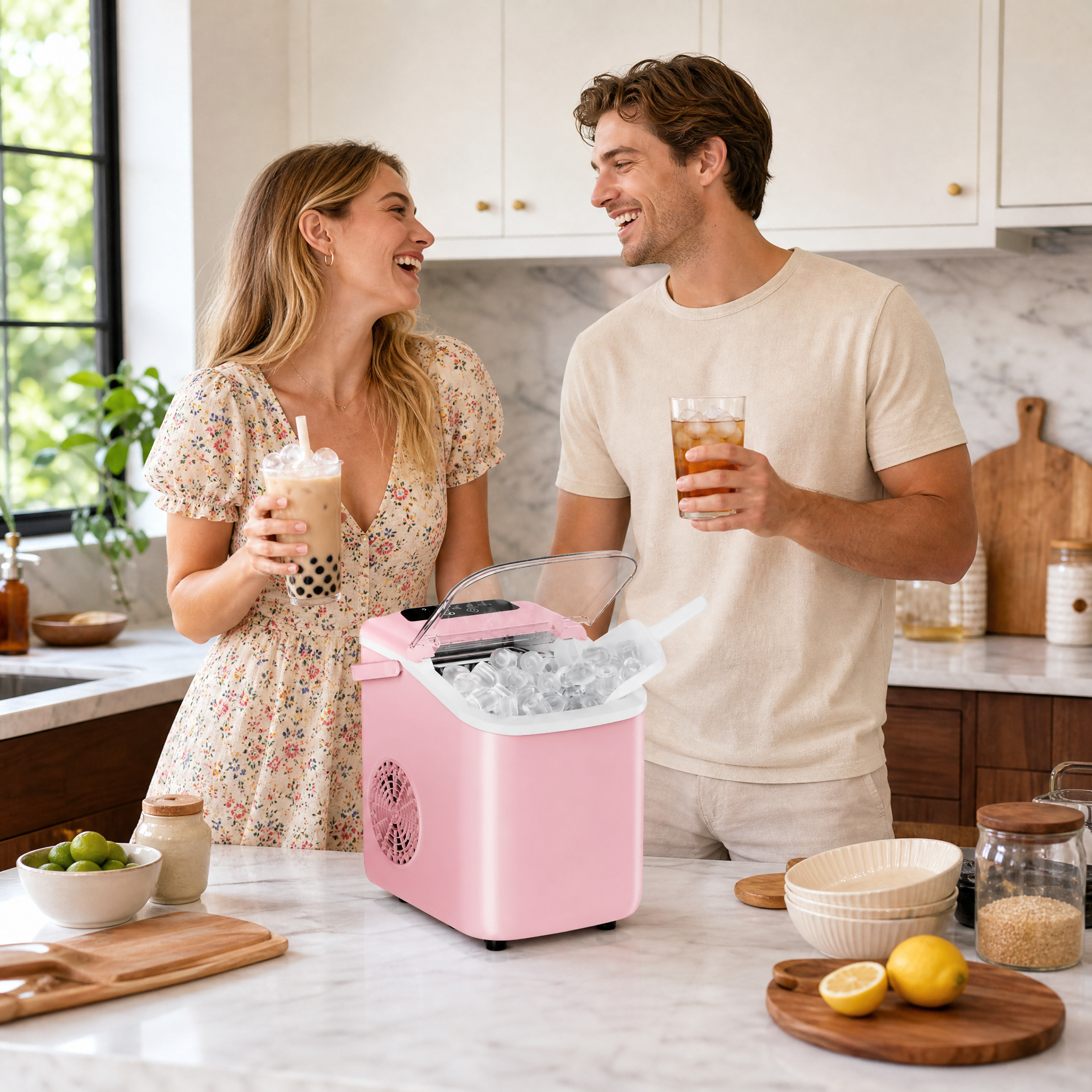Roomisland Countertop Ice Maker, Portable Ice Machine with Handle, Basket & Scoop, 26Lbs/24H, 9 Bullet Ice Cubes in 6-8 Mins, Auto-Cleaning Silent Ice Maker for Home, Kitchen, RV Camping Outdoor