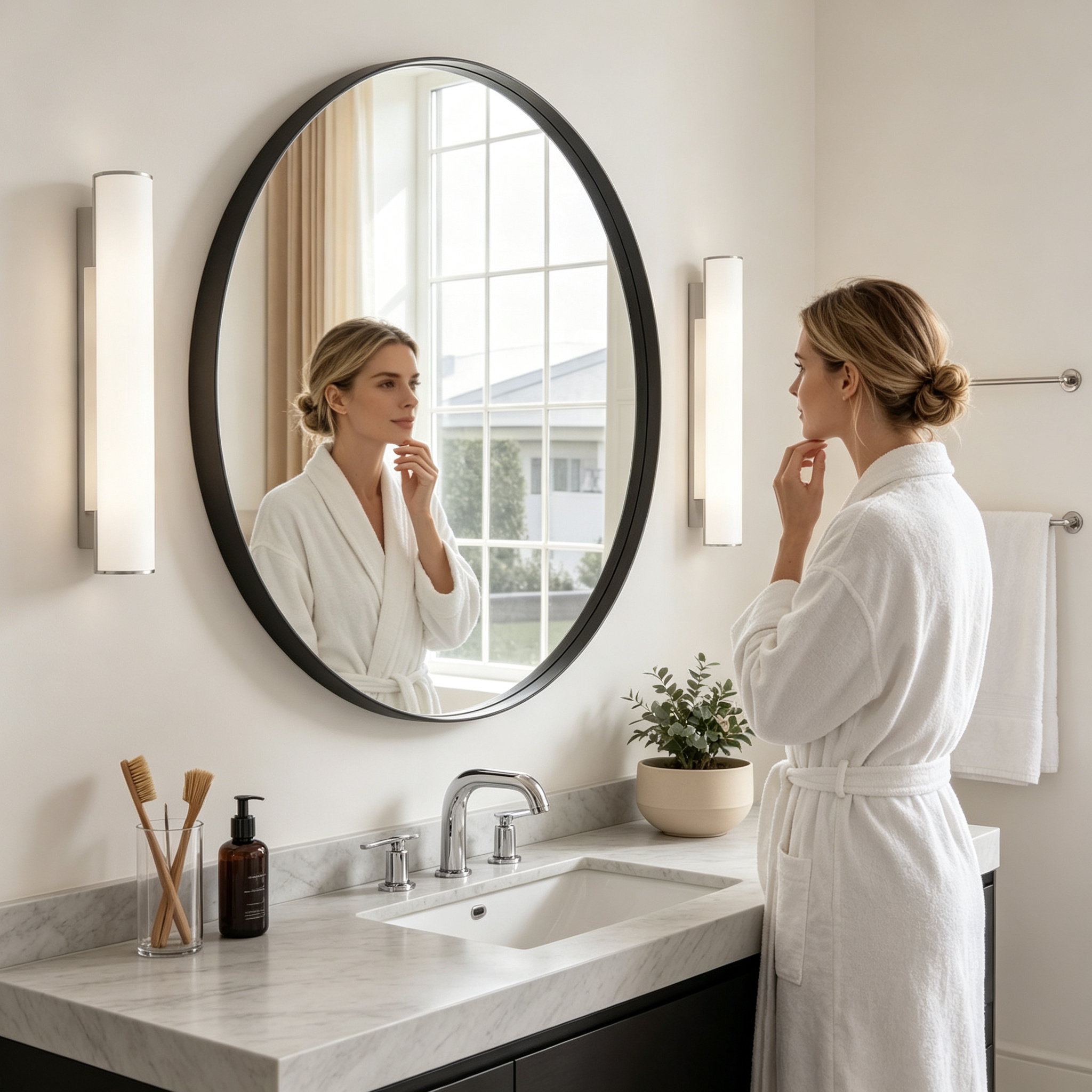 Round Bathroom Mirror, 30 Inch Large Circle Vanity Mirror with Anti-Rust Aluminum Frame, Modern Wall Mounted Mirror for Bedroom, Living Room, Wall Decor